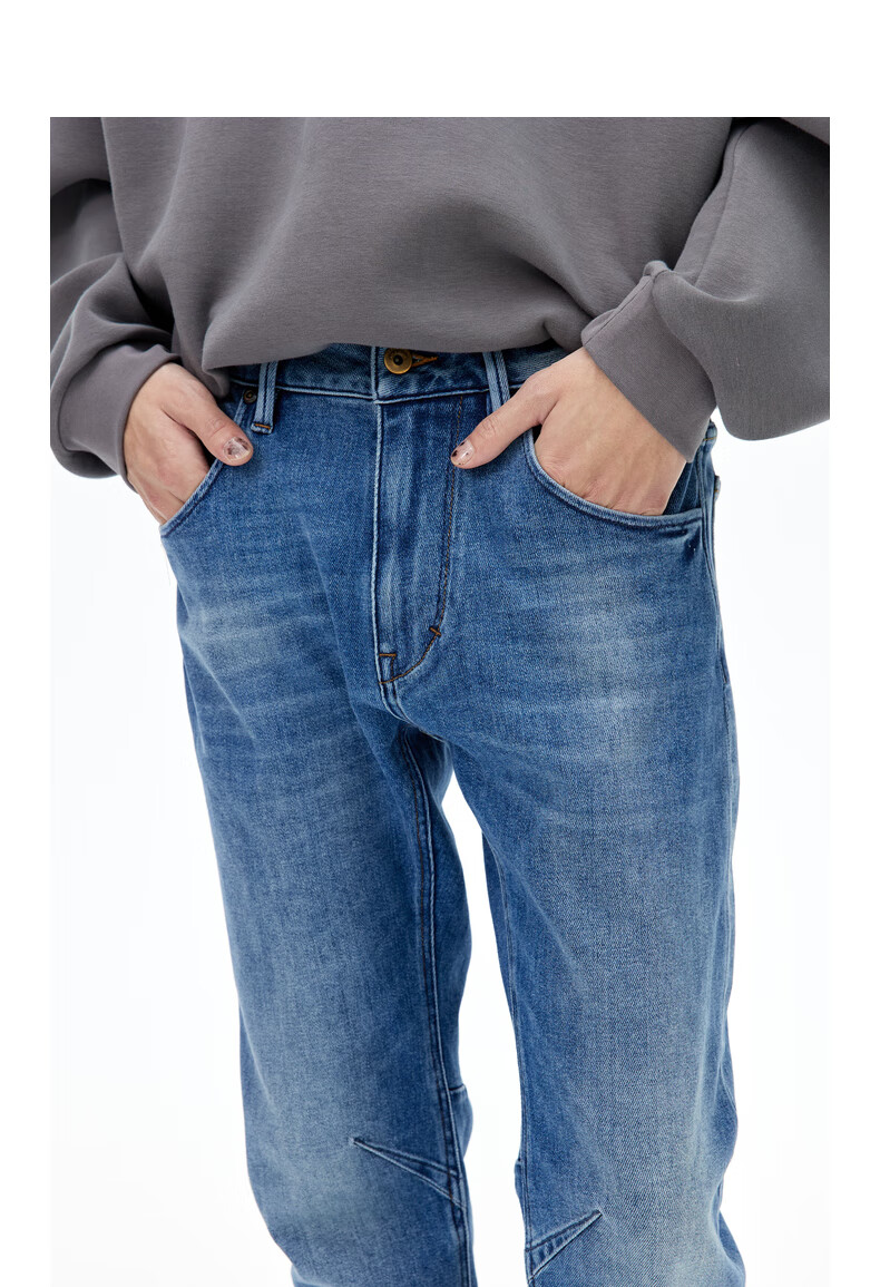 ablejeans2021冬季新款复古立体大v牛仔裤男801358水洗古靛蓝3232