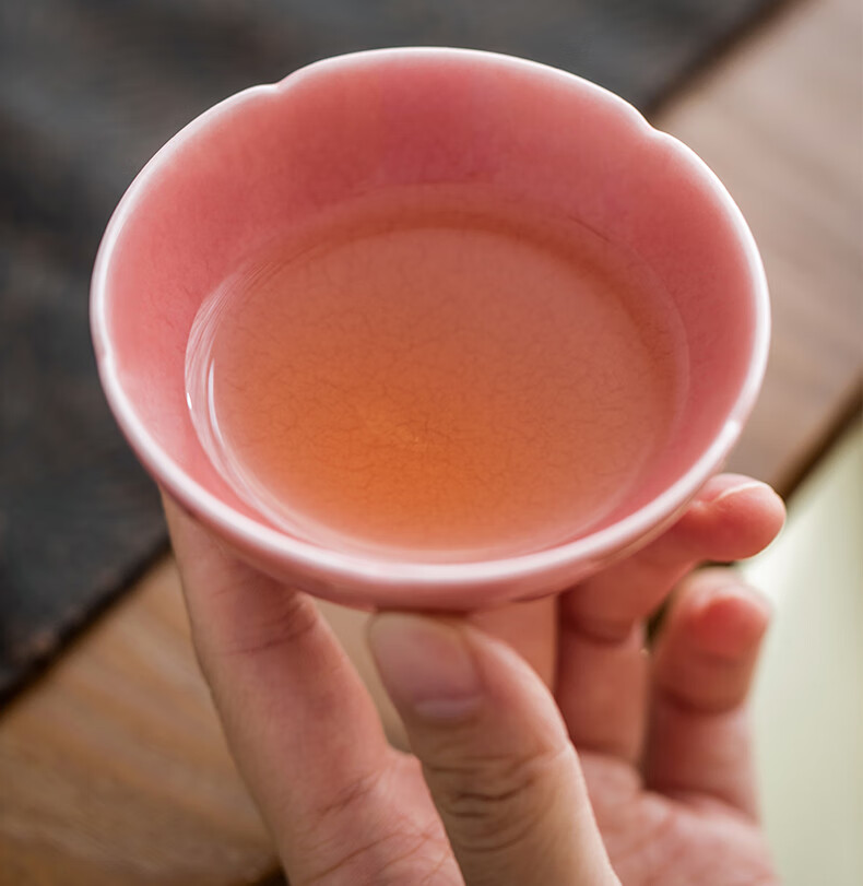 景德镇陶瓷官方桃红釉胭脂红茶杯陶瓷单杯家用品茗杯功夫茶具喝茶碗