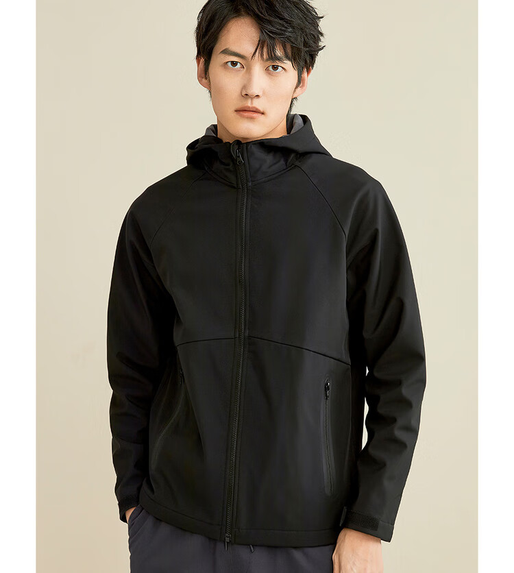佐丹奴giordano男装复合摇粒绒插肩袖连帽夹克外套0107167709米白色l