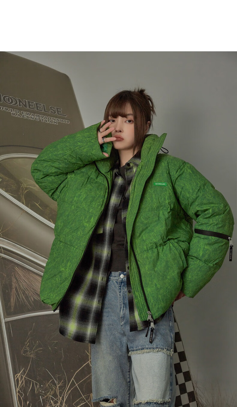 chuu格子拼色衬衫男女同款秋季字母印花上衣noe系列绿格s