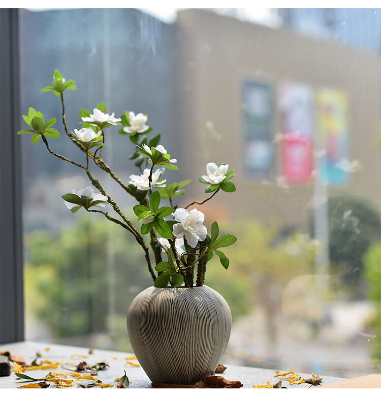 假花仿真花客厅装饰摆设杜鹃花花艺摆件插花餐桌花束绢花花瓶 杜鹃花