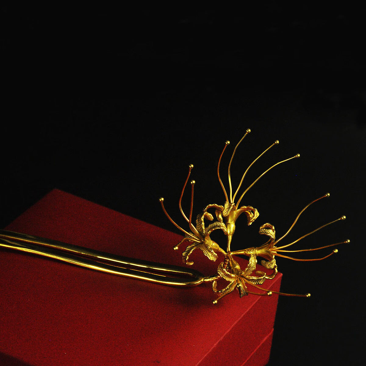 s925银彼岸花发簪曼珠沙华簪子古装头饰发饰汉服配饰钗子金色彼岸花