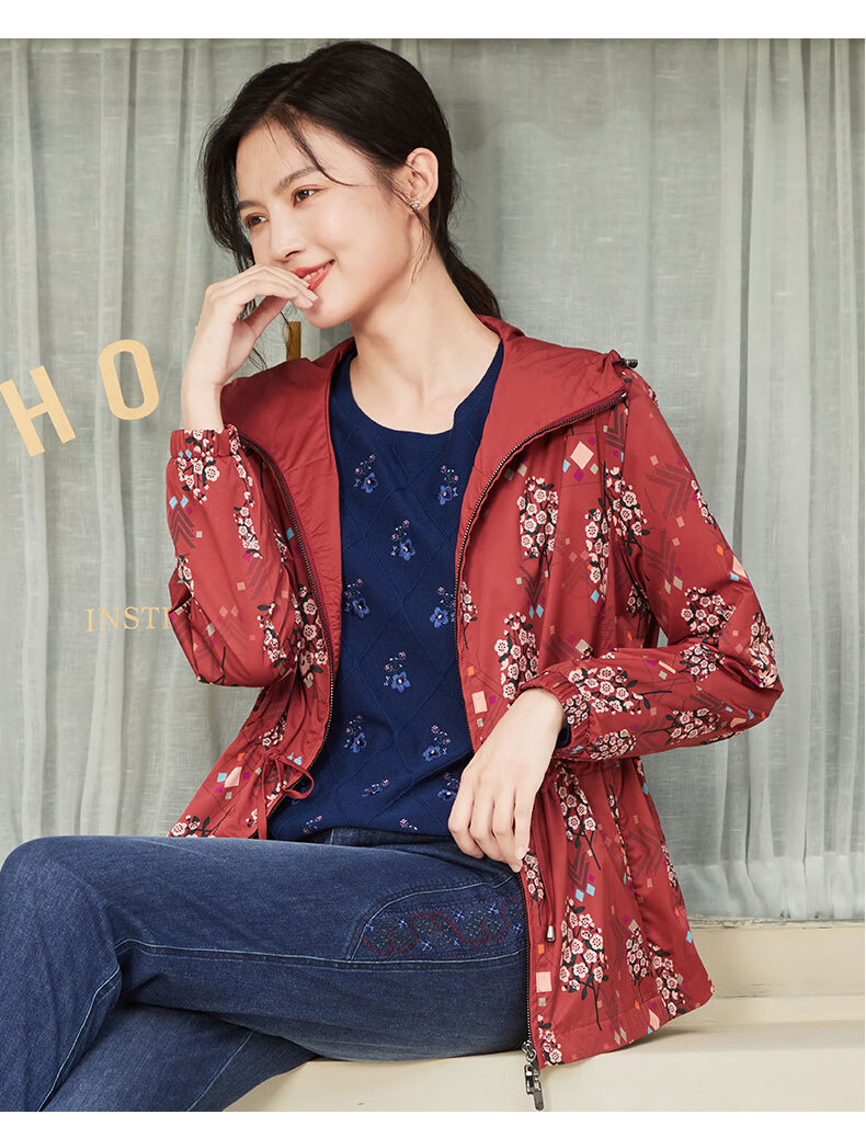 葵牌kuipai葵牌中老年外套女春秋款妈妈装2022新款时尚印花风衣夹克