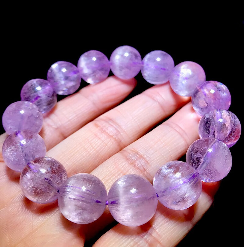 顶盈 紫锂辉石手链 女冰种透体淡紫色猫眼水晶单珠手串 配多宝散珠12