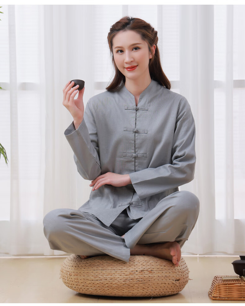 中医理疗师服装中医养生馆工作服女艾灸理疗推拿棉麻套装中式唐装禅