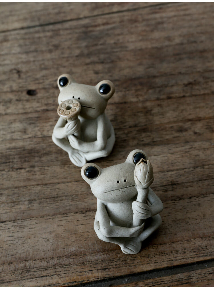 品茶客景德镇手工陶泥可爱小青蛙茶宠可养禅意茶道摆件插香创意香插香