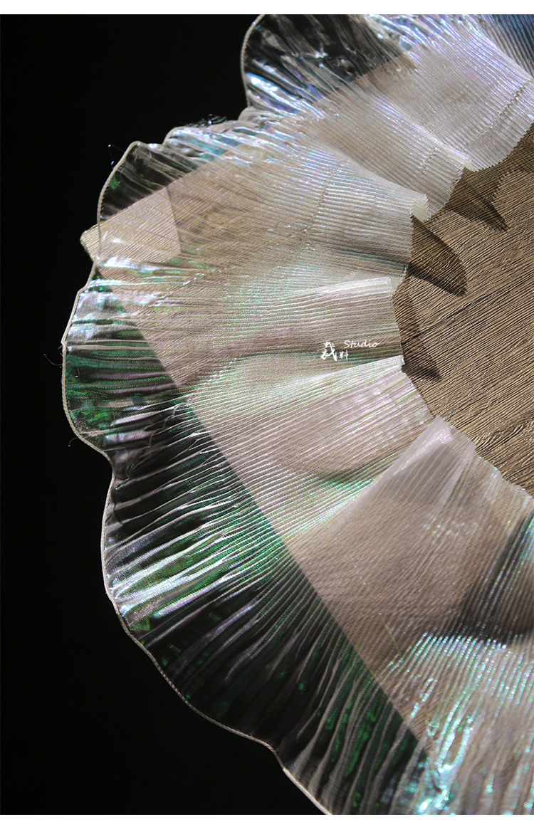 奴诗漫人鱼透荷叶边立体褶皱大花边幻彩渐变欧根纱布料装饰面料辅料