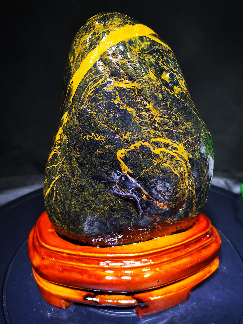 知茗天然金纹石原石材摆件三江奇石家居桌材画面石观赏石头客厅风水