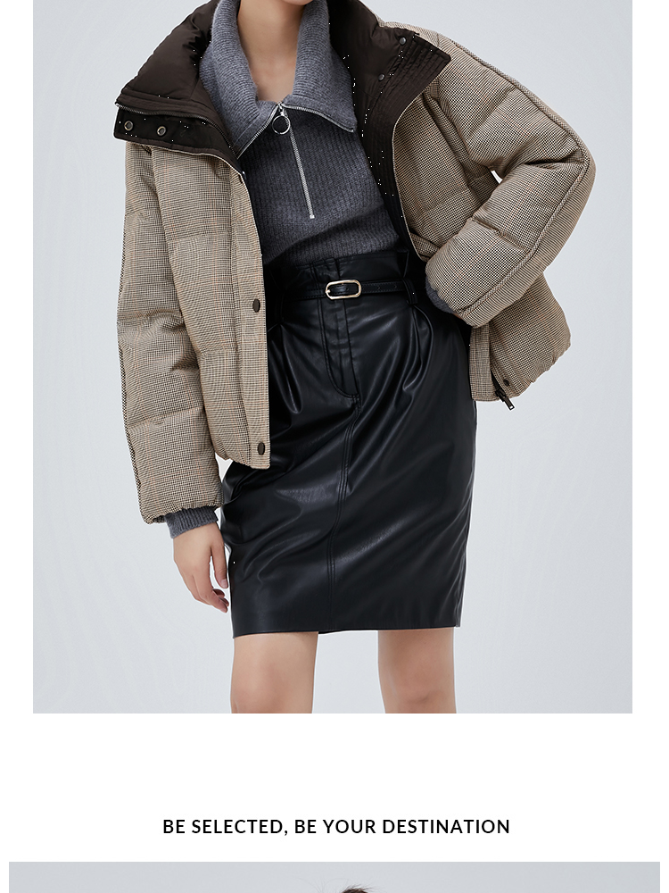 selected思莱德时髦短款立领保暖灰鸭绒羽绒服外套女s420112503卡其色