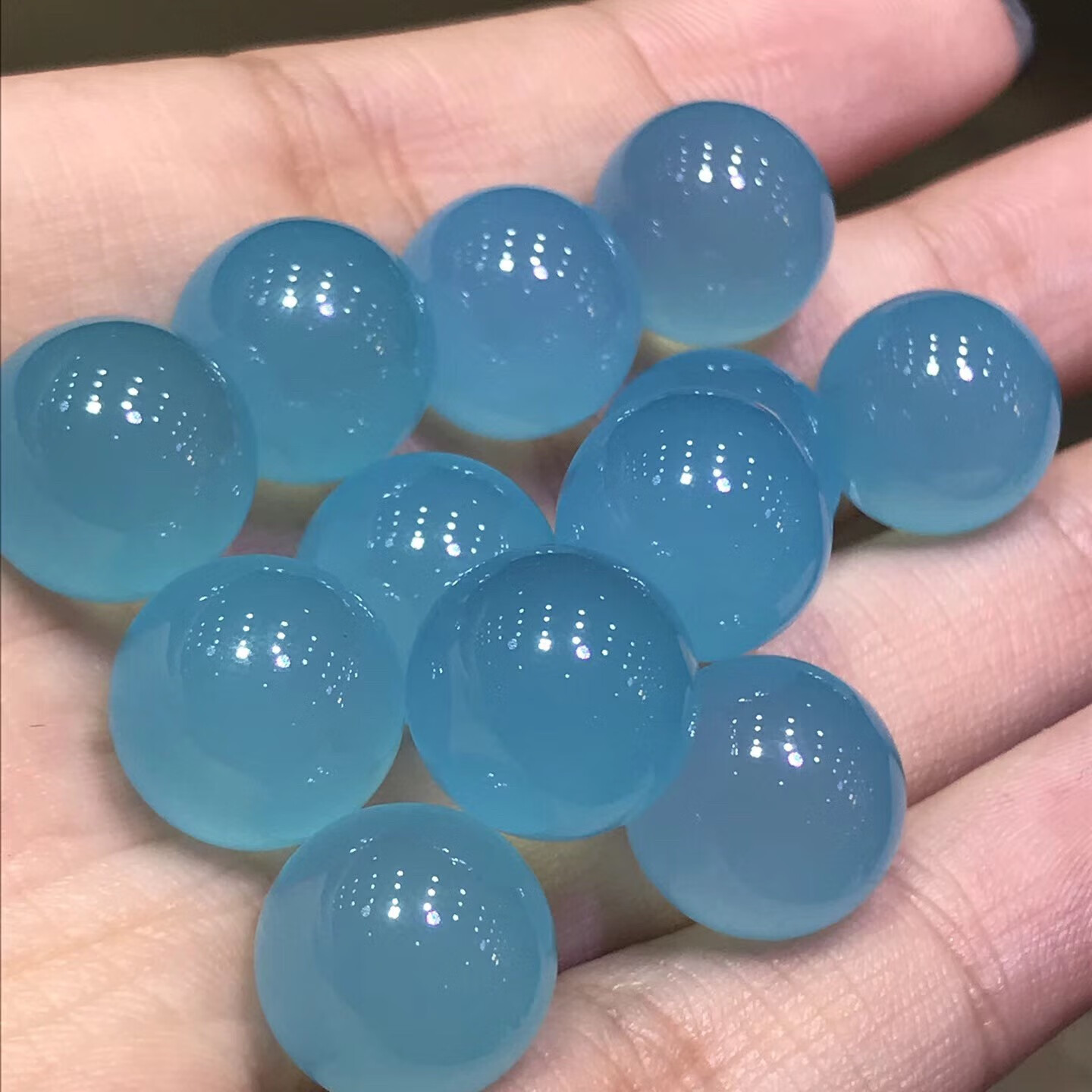 金石通 7a天然冰种台湾蓝玉髓散珠单珠diy多宝手串圆珠手工水晶饰品珠