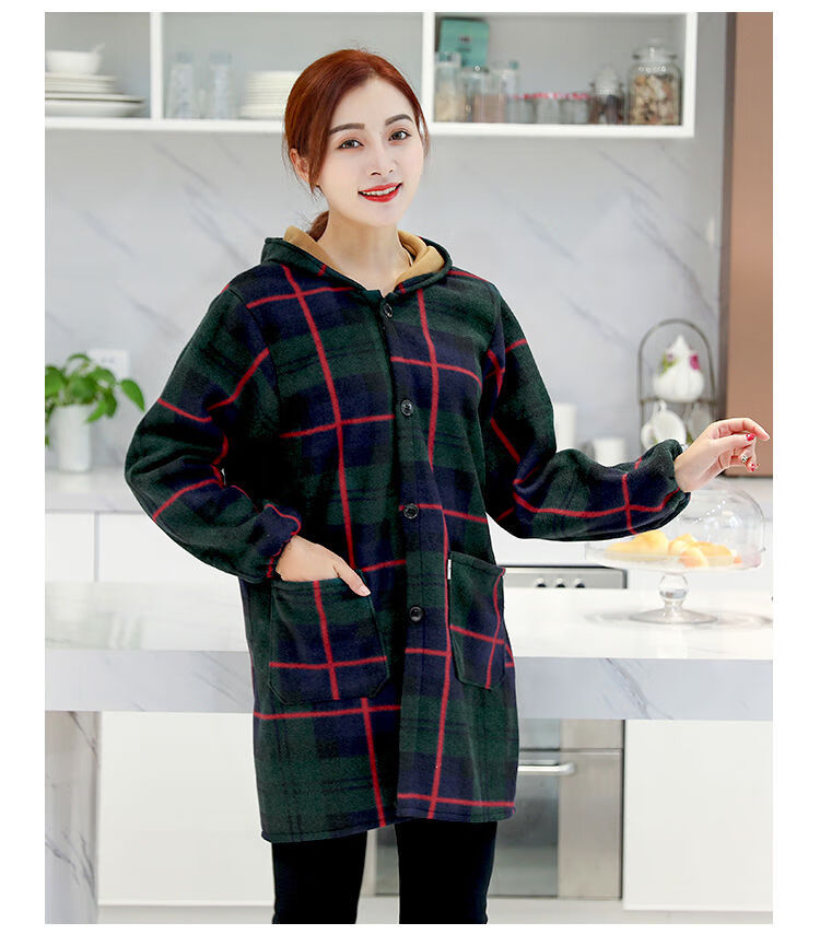 新品 韩版护衣罩衣女加绒加厚大人时尚工作服厨房防油围裙保暖秋冬吉
