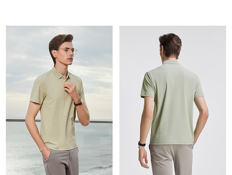 YOUNGOR [Cool Sun Protection] New 2026 Style, Turn-Down Collar, Business Casual, Shape-Retaining, Breathable Short-Sleeve POLO Shirt, Bleached, XL 10