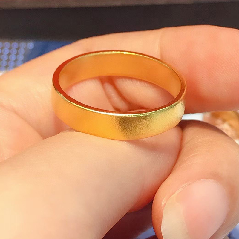 老凤凰定制款古法黄金传承素圈戒指999足金磨砂实心男女款情侣对戒扁