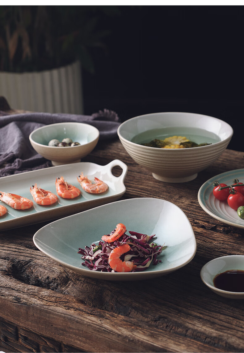 陶煲王日式餐具窑变陶瓷碗碟餐盘装菜盘子家用创意简牛排盘鱼盘渐变灰