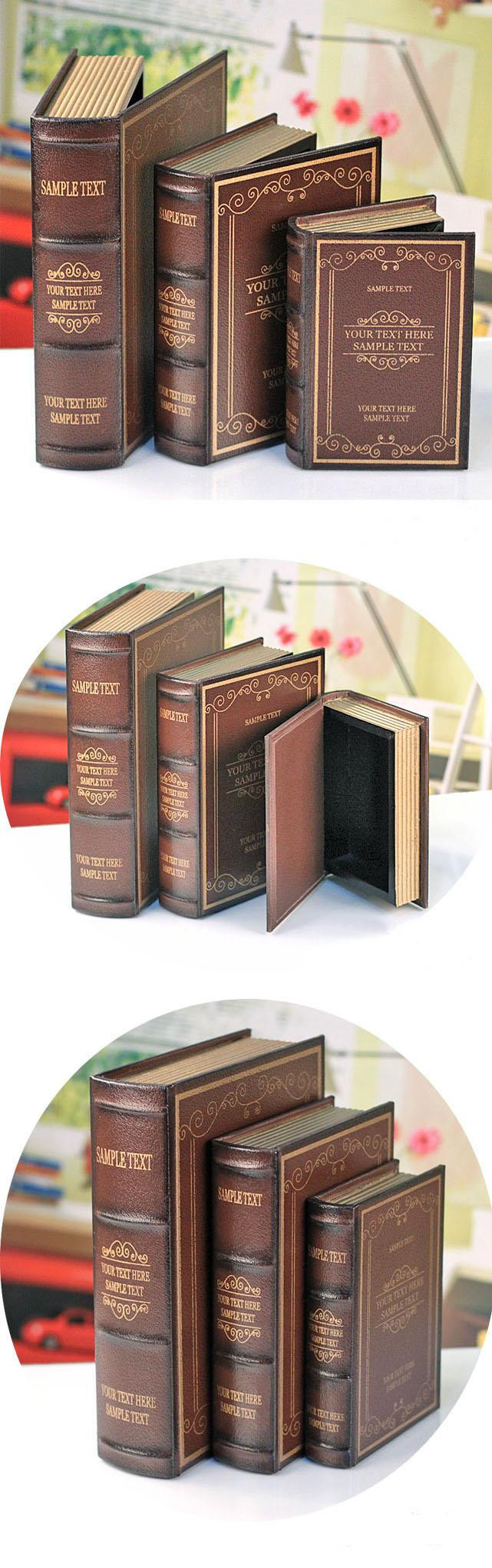 复古假书装饰品欧式书房摆件家居木质仿真书桌面装饰书本收纳盒咖啡色