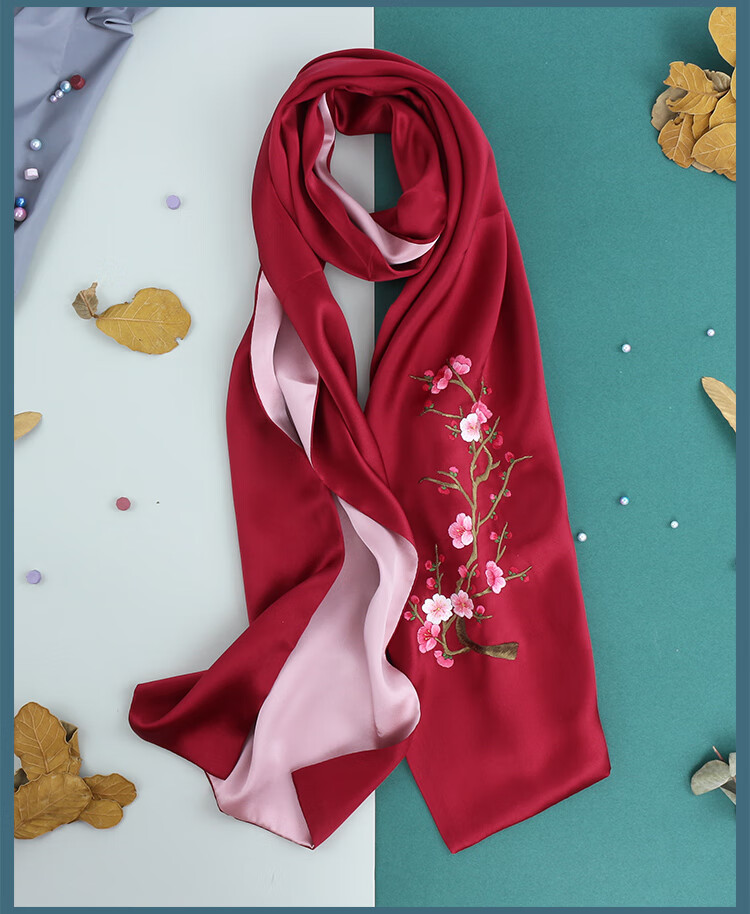 苏州缂丝 江南的蚕|苏绣丝巾女秋冬妈妈旗袍披肩桑围巾礼盒 素梅-香槟