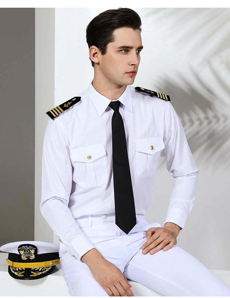 航空服装机长制服海员海军船长白色衬衫帅气肩章空少飞行员形象礼宾岗