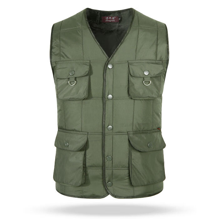 男士棉马甲加厚中老年秋冬棉背心爸爸装休闲大码多兜马夹雷尔偌斯军