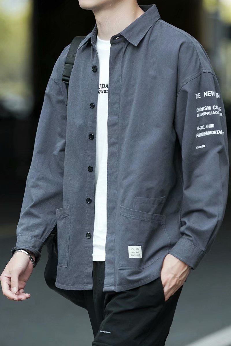 爱洛斯汀堡长袖衬衫男2021春秋季新款衣服男士工装韩版修身外套男装