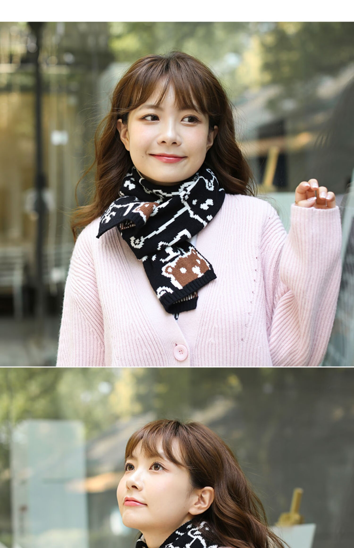 浪莎围你一辈子ins韩版针织可爱软妹小熊围巾双面戴围脖学生冬少女