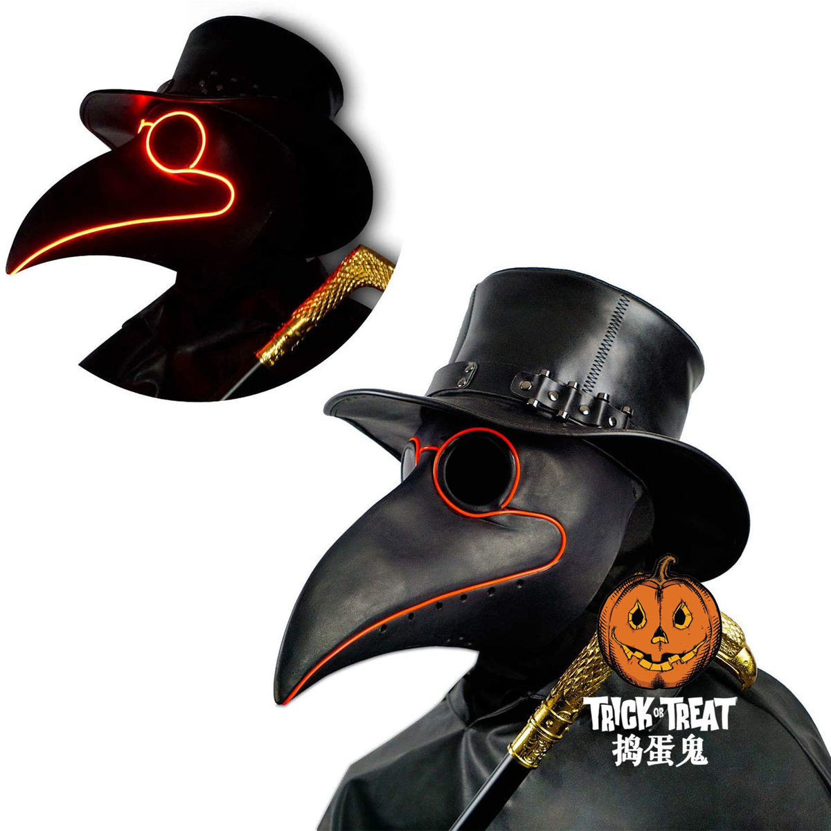 瘟疫cos服scp049面具乌鸦鸟嘴面具全脸恐怖万圣节男女黑色冰丝头罩