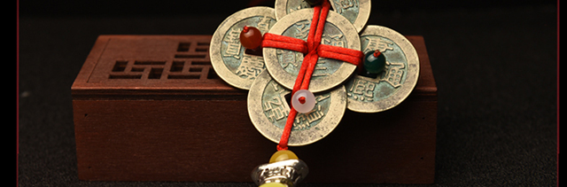 可狄 景超富康 【旗舰京品】久遇五帝钱车挂真品清朝古铜钱中国结大红