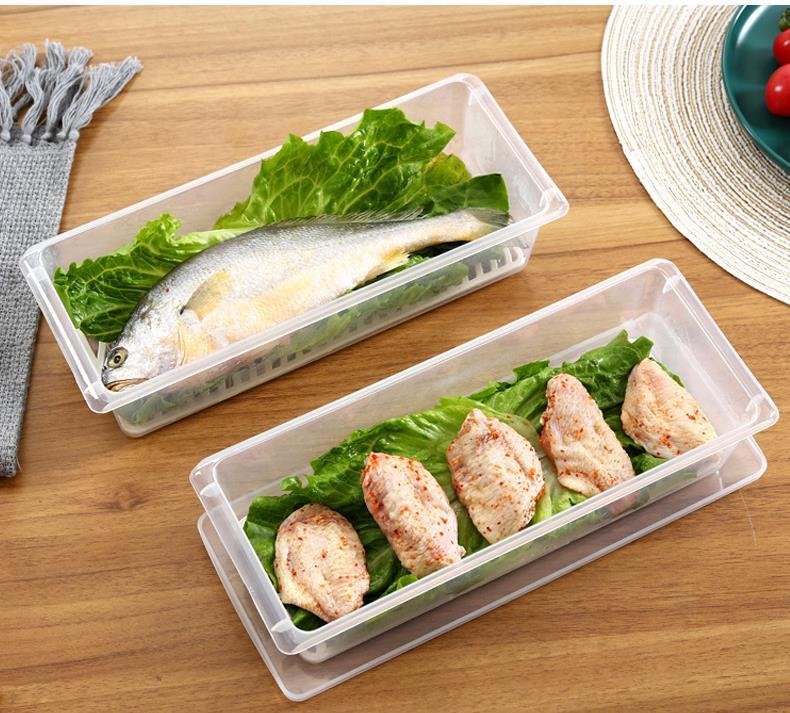 日本sp厨房沥水鱼保鲜收纳盒多功能鱼盒塑料密封冰箱冷冻蔬菜保鲜盒1