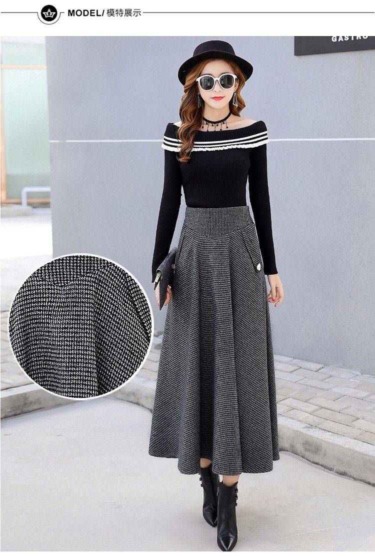 恒源祥毛呢半身裙女新款冬韩版长裙加厚a字2021春秋款女士高腰中长款