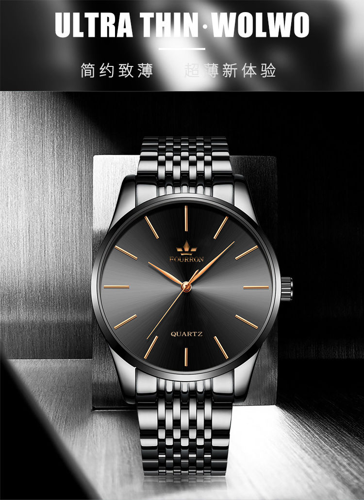 适用于手表男士防水双日历全自动简约气质钢带腕表白面间金带工具礼盒