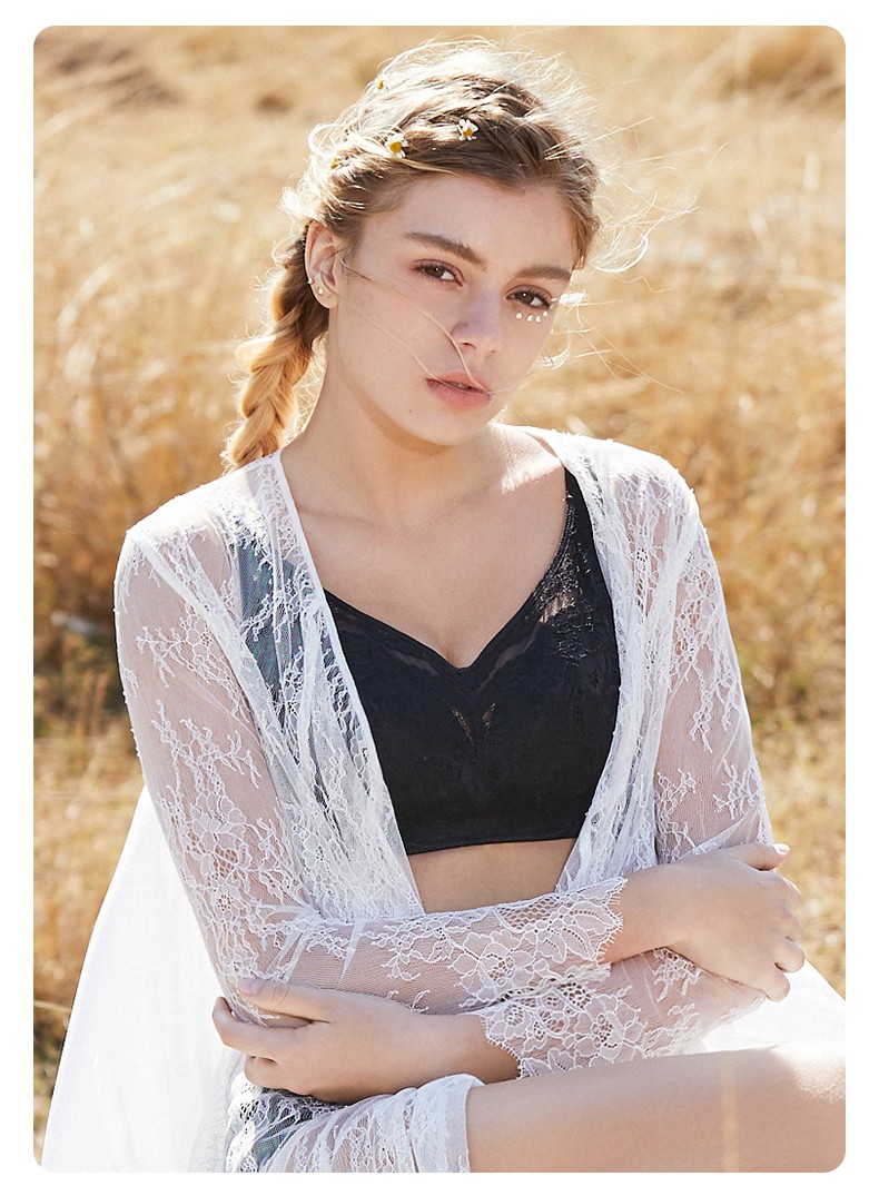 茜施尔薄款蕾丝网纱抹胸文胸大胸显小全罩杯收副乳防下垂内衣女性感