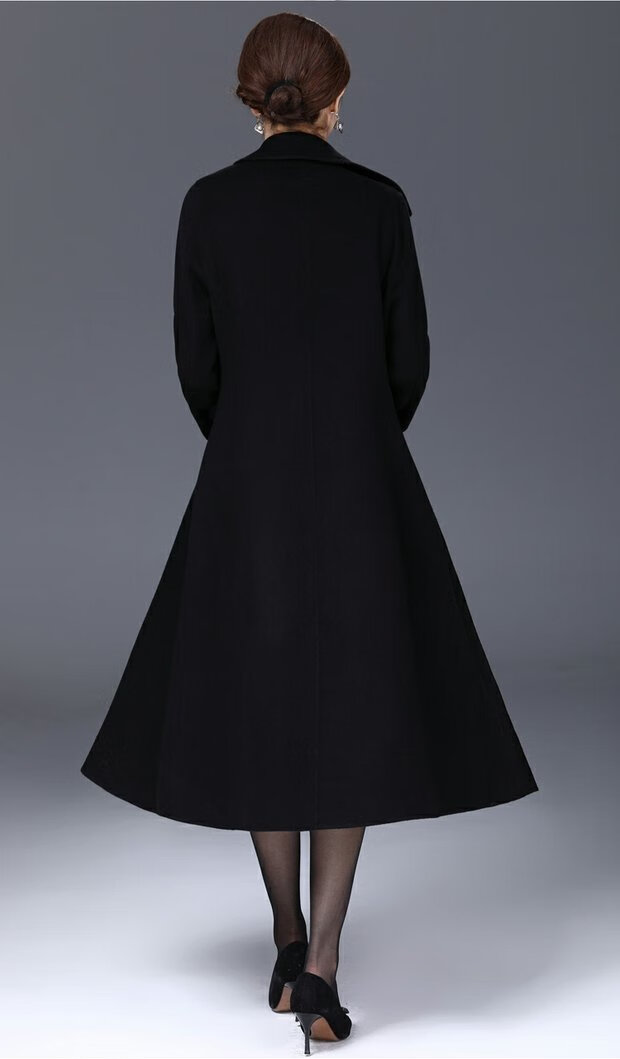 女秋款双面羊绒大衣喜婆婆中长款毛呢外套呢子秋冬装40岁50 暗普兰色