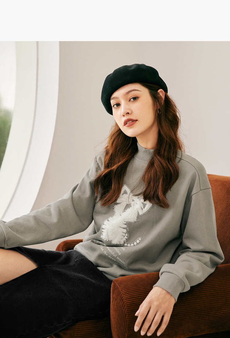 伊芙丽时尚卫衣女2021年秋冬新款韩版设计感小众连帽女士上衣浅军绿