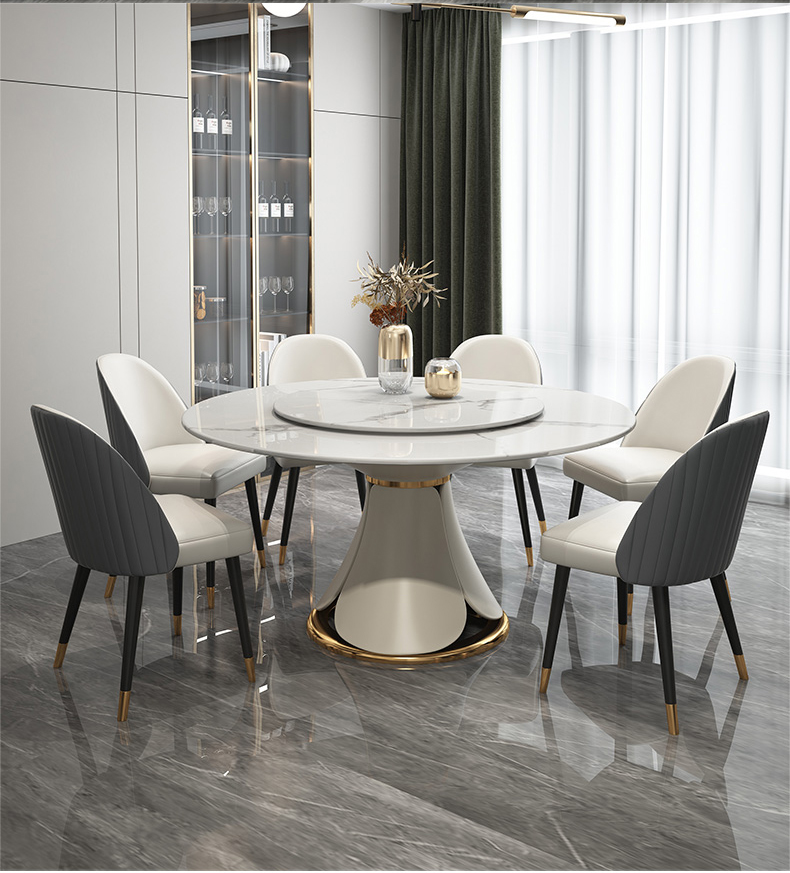 【现货闪发】安嘉 岩板餐桌意式极简亮光圆桌现代轻奢高端餐桌子带