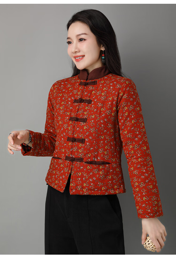 中式棉袄女中老年中国风唐装棉衣碎花棉袄加厚棉服女盘扣唐装夹棉短款