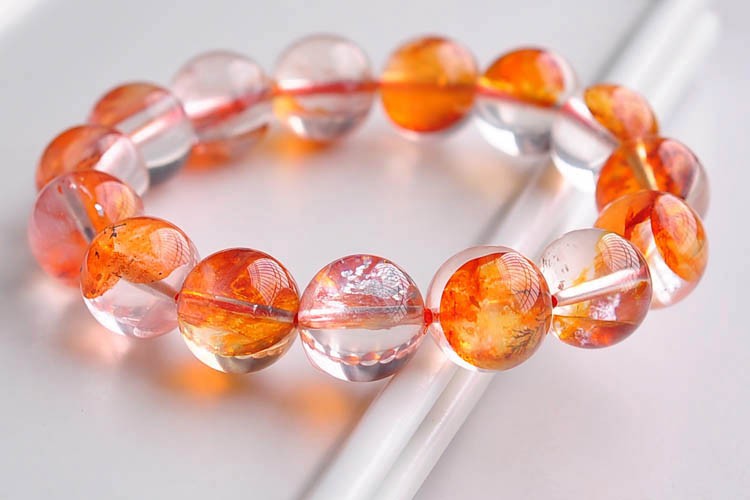 轩野鸩羽幽灵手链天然红胶花火凤凰水晶大颗粒1314mm手串红黄男女款