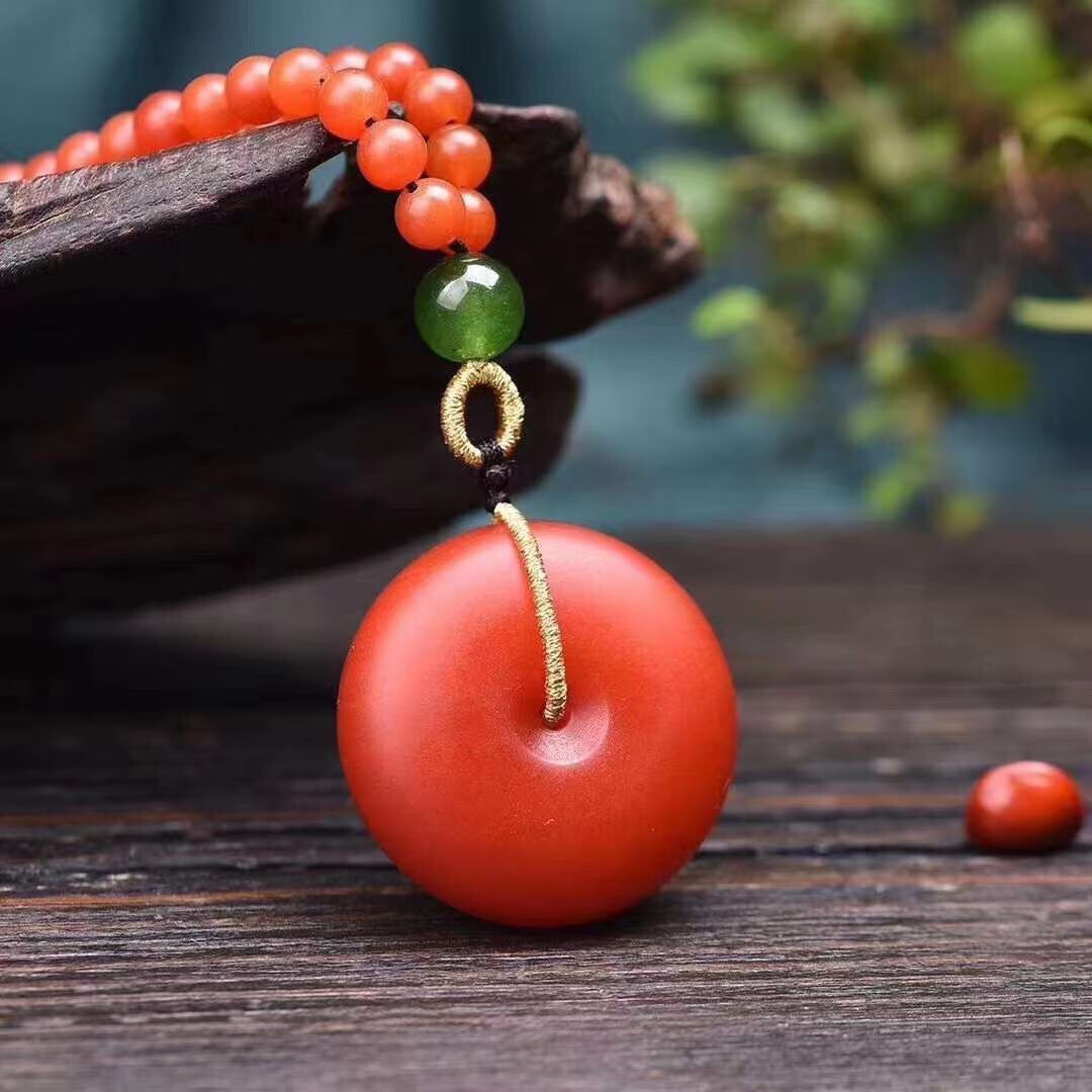 跨年特价微韵天然正品保山南红玛瑙平安扣吊坠挂件项链民族风款毛衣链