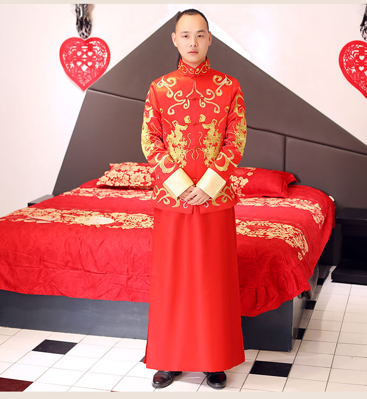 2021新款秀禾服男汉服唐装龙凤褂古装婚服中式新郎结婚礼服敬酒服红色