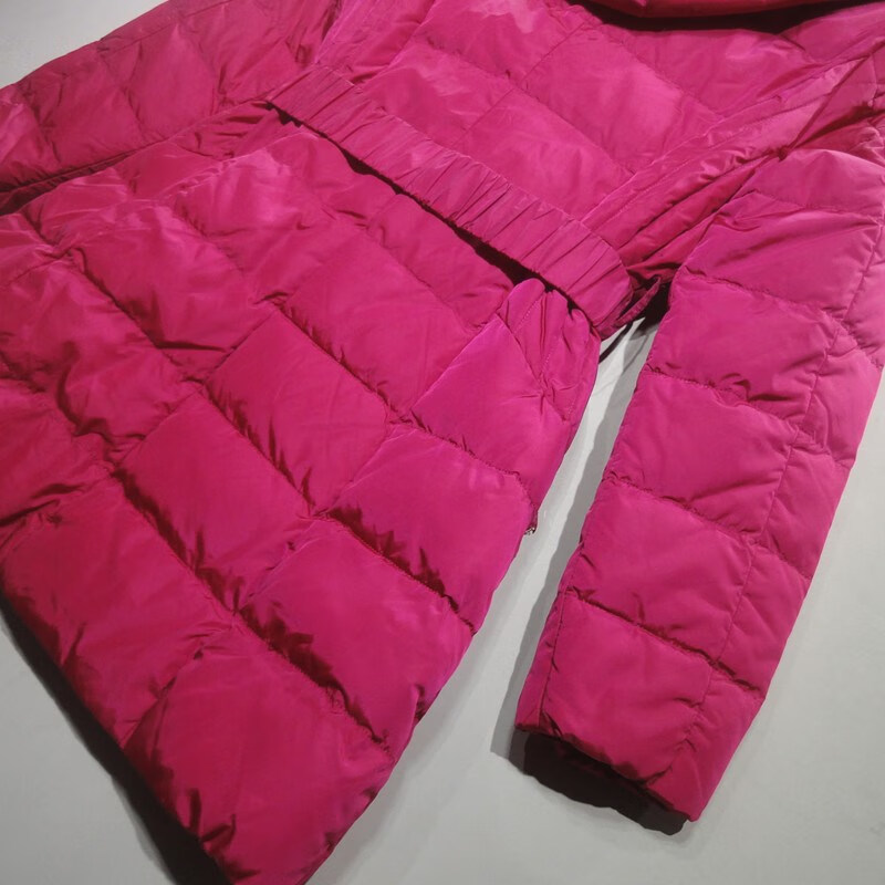 2021原单女装纯色修身中长款连帽羽绒服2021冬季新款收腰系带外套官方