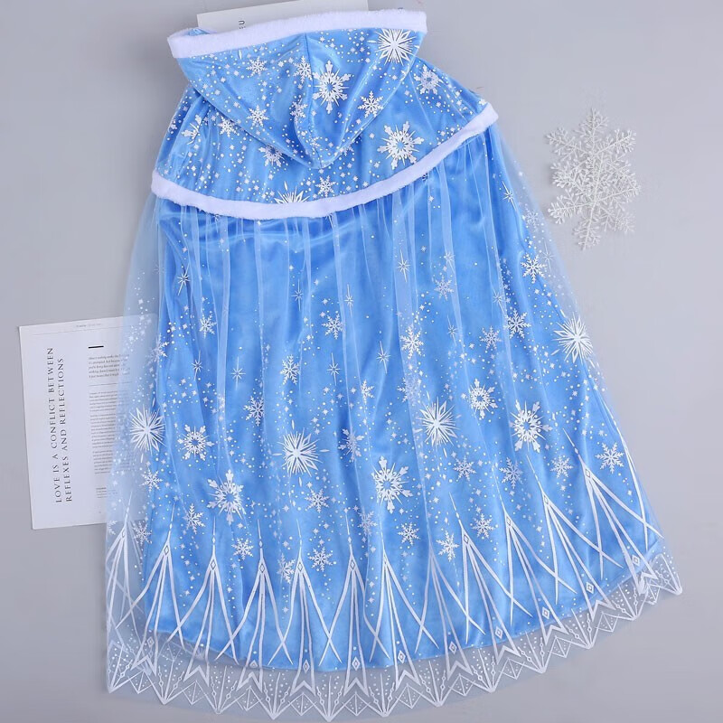 冰雪奇缘爱莎公主披风斗篷女童艾沙儿童披肩迪士尼披纱秋冬季 蓝色