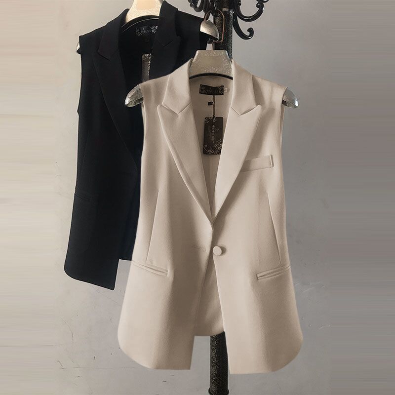 春秋秋新款西装马甲女韩版外套短款白色外穿百搭坎肩棉麻背心马夹白色