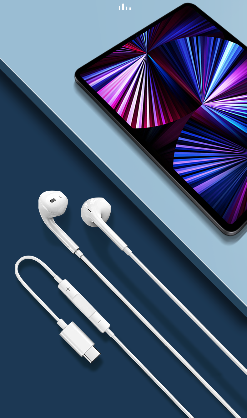 适用ipadpro11耳机有线2020air4苹果平板电脑129吃鸡线控入耳式typec