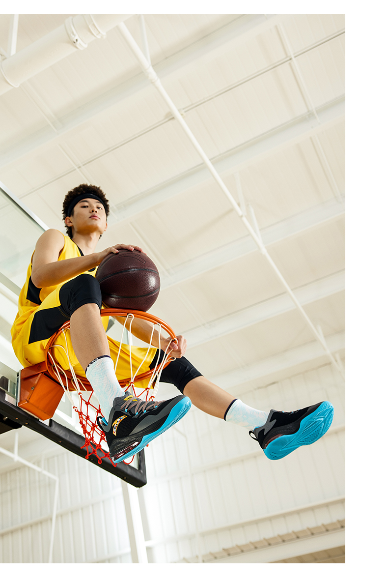 安踏男鞋篮球鞋运动鞋新款训练休闲运动蓝球鞋912121102s深灰黑氯蓝