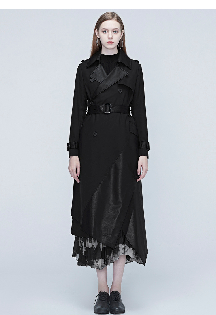 sdeer圣迪奥秋季女装休闲时尚修身型常规袖单排扣个性翻领拼接收腰长