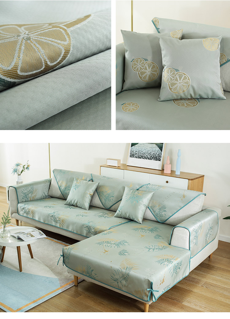 夏季冰丝沙发垫防滑凉席凉垫子可水洗机洗夏天款全包沙发套罩套装古韵