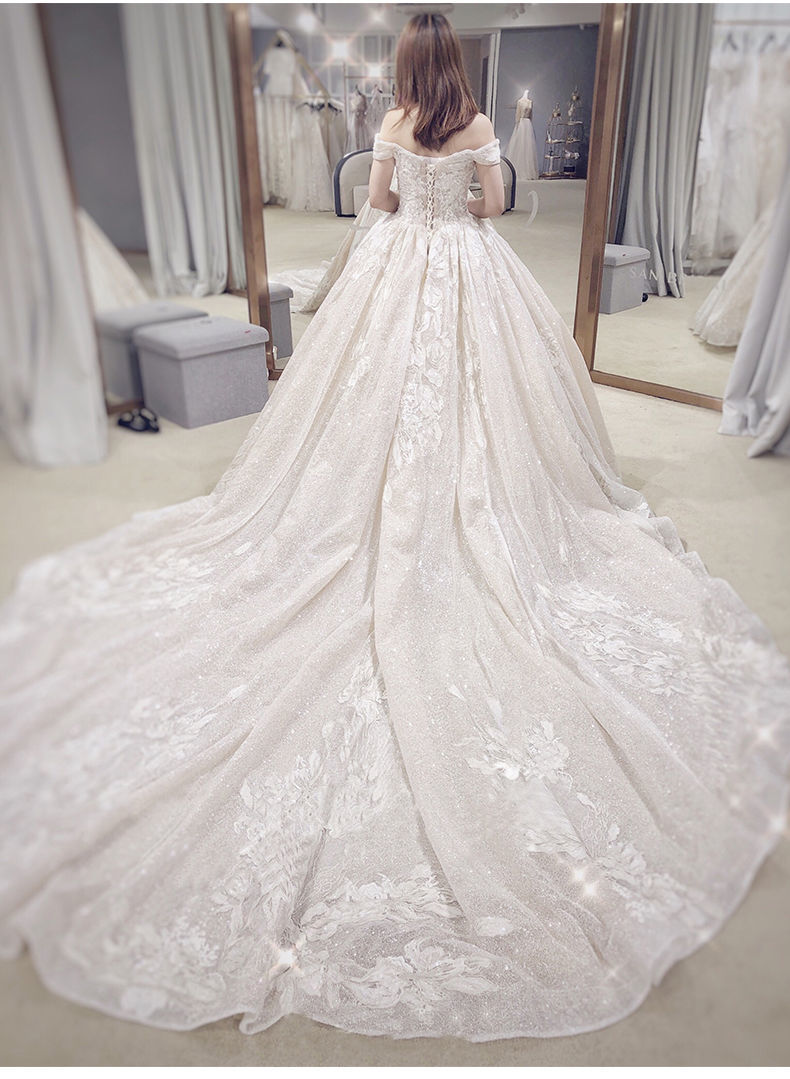 香槟色主婚纱礼服气质女2021新款法式拖尾新娘结婚赫本简约仙春夏浅