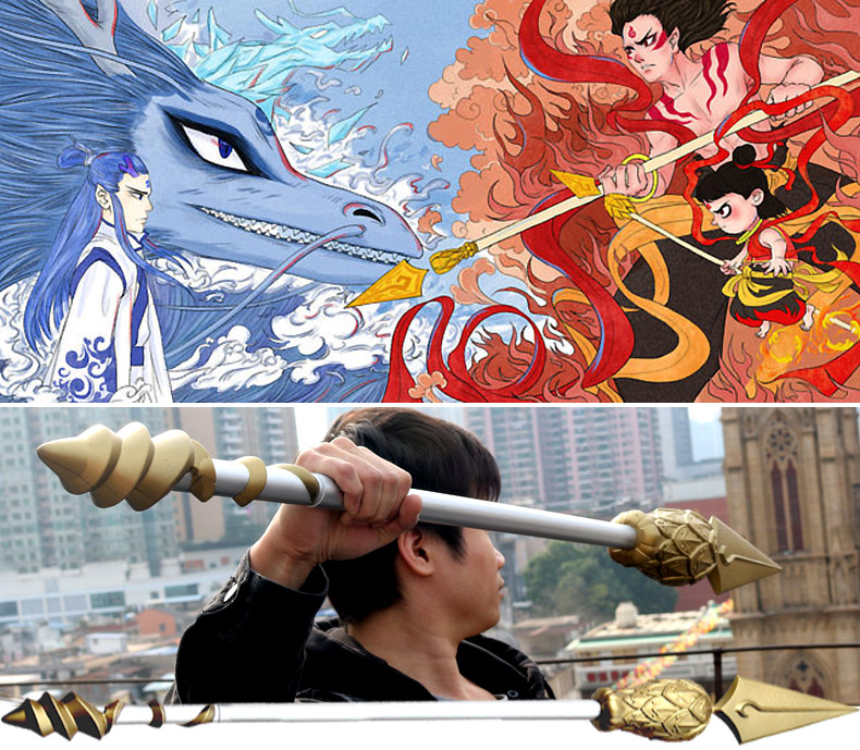 小哪吒长火尖枪男红孩儿童玩具塑料哪咤魔童箭枪送礼物乾坤圈大号火尖