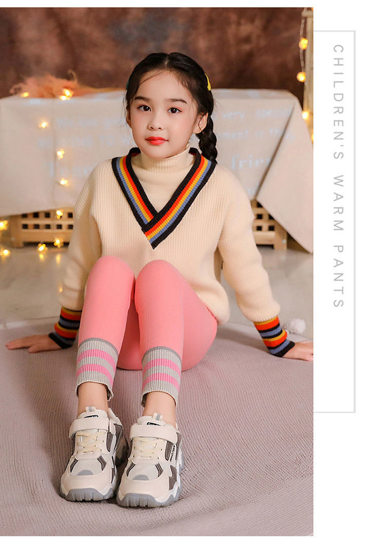 童装新款儿童保暖裤加绒宝宝秋裤女童牛奶丝时尚撞色打底裤女孩一体