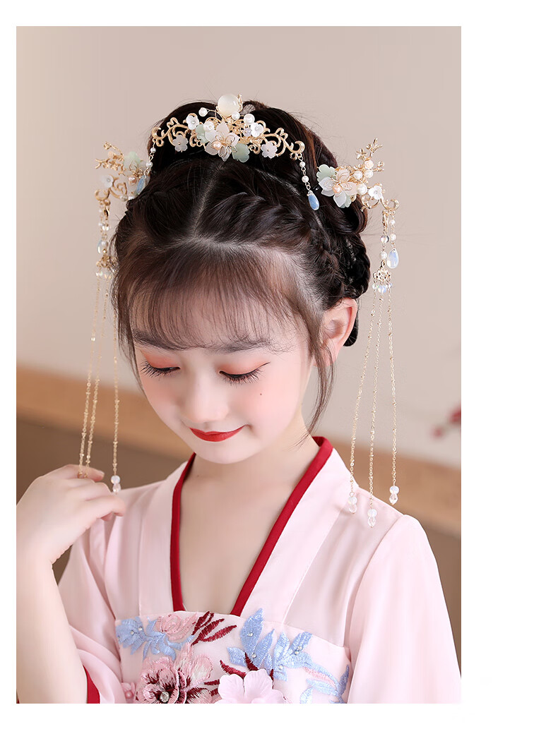 六一唐装汉服女童头饰仙气套装小女孩中国风影楼拍照配饰儿童发饰发钗
