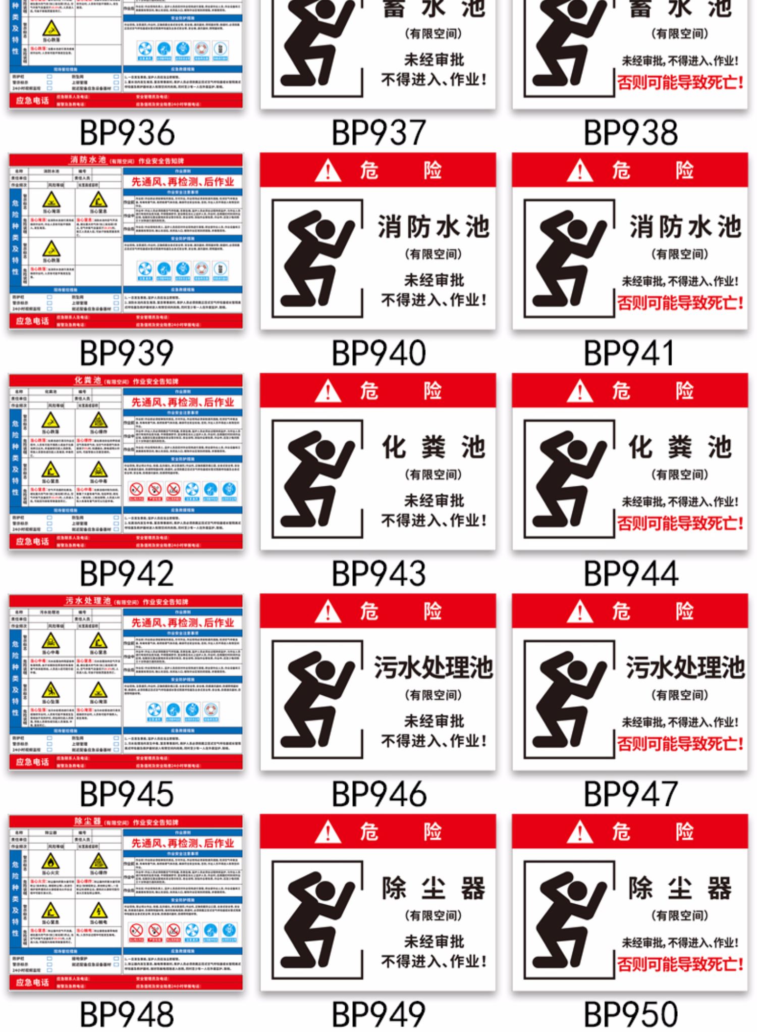 污水处理池消防水池蓄水池冷库作业安全危害告知牌标识牌有限空间受限