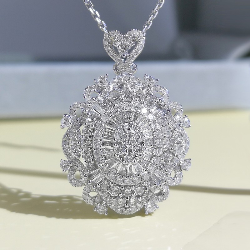 老凤凰同款135克拉钻石吊坠女金群镶梯t方小碎钻项链锁骨链送女友fg优